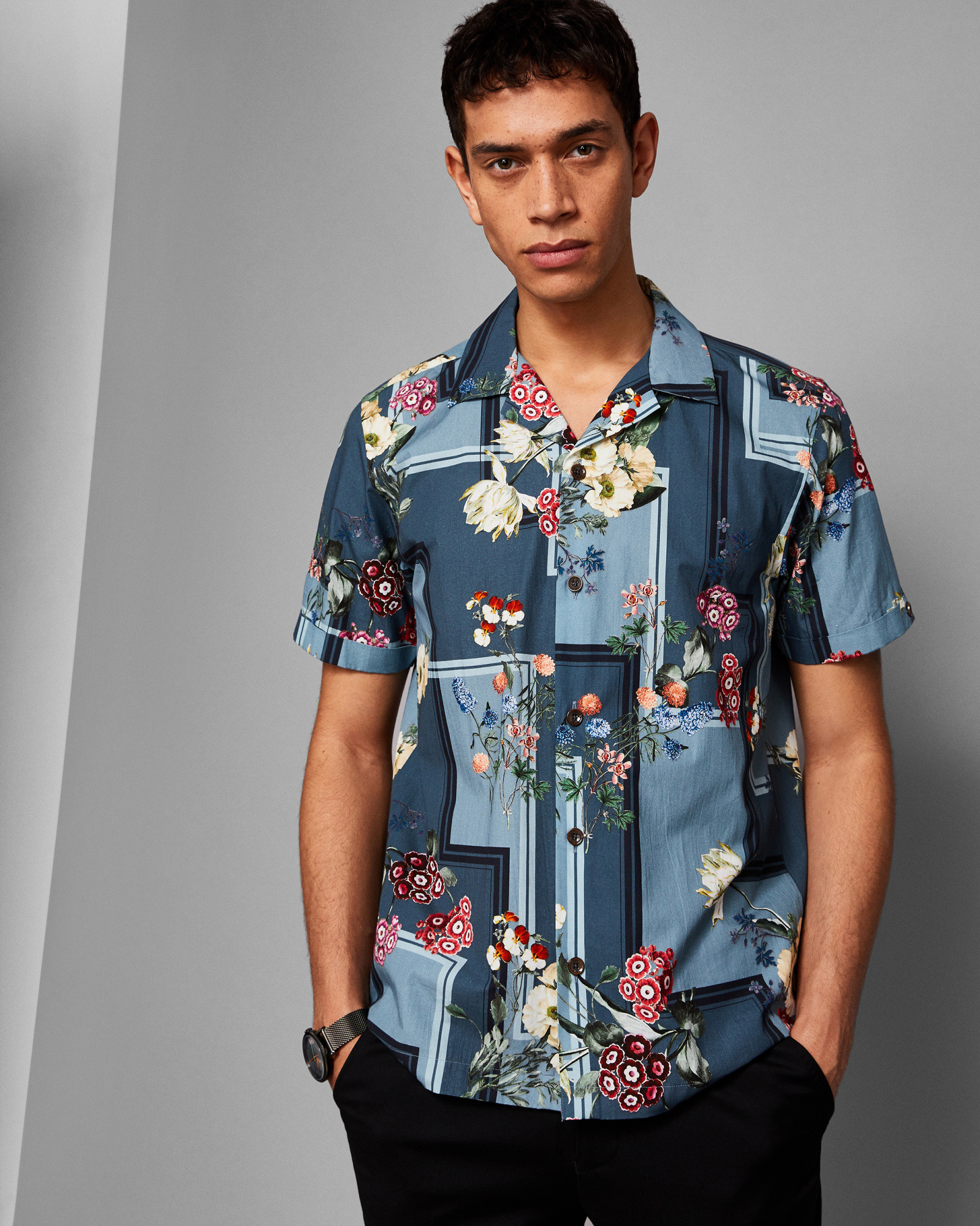 BEESEE Floral geo print cotton shirt