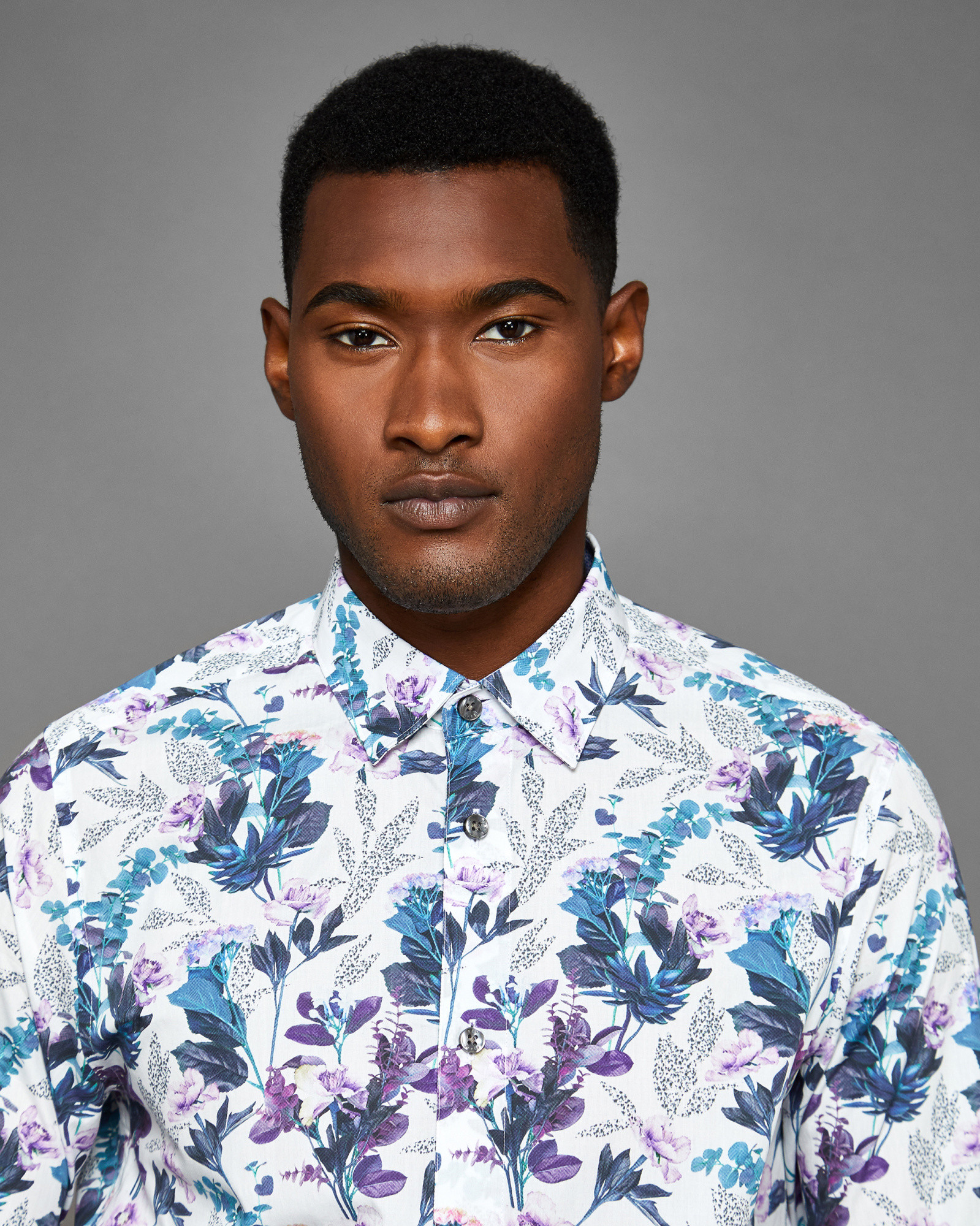 FINTO Fashion fit floral print cotton shirt
