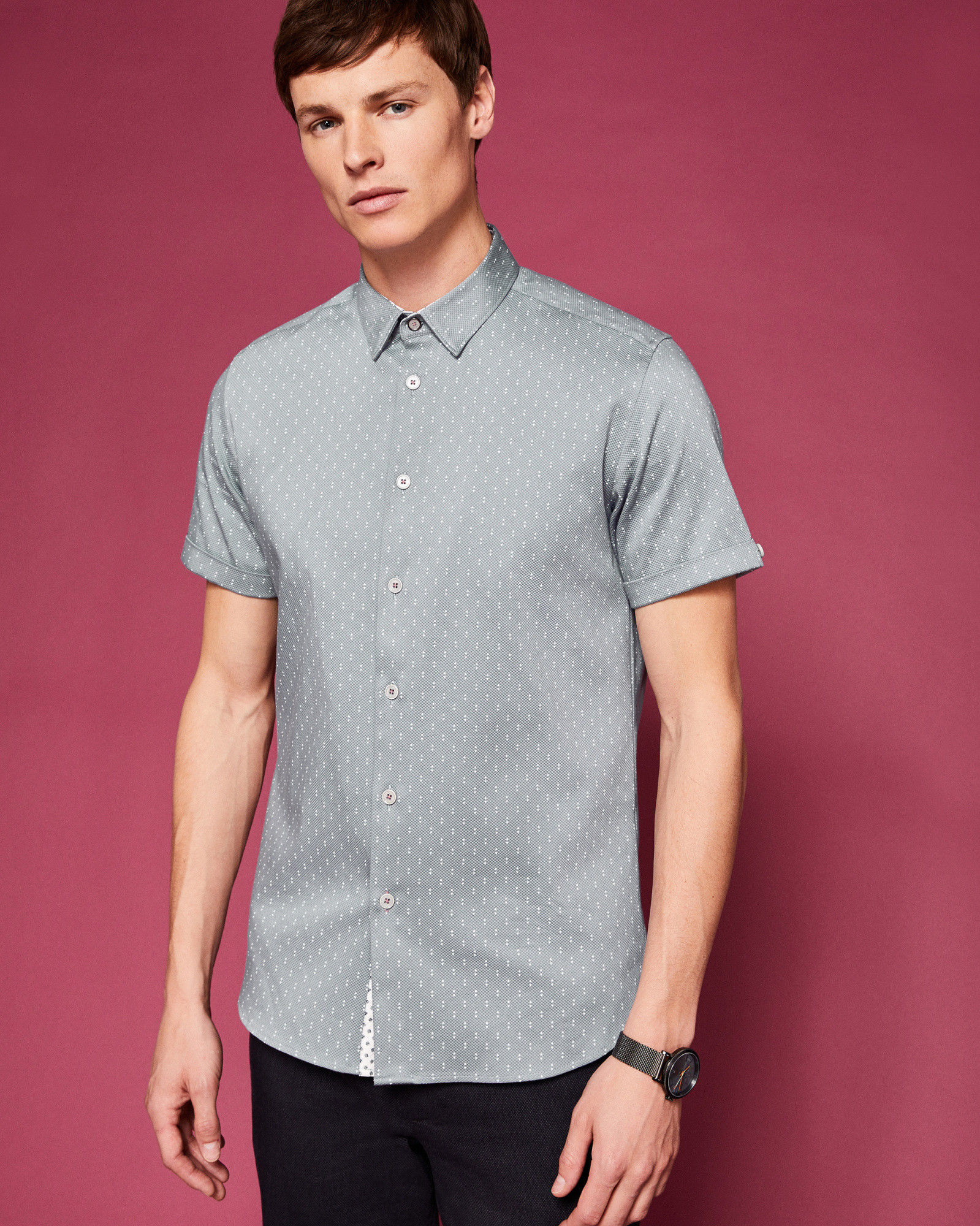 FRANKO Printed textured cotton shirt