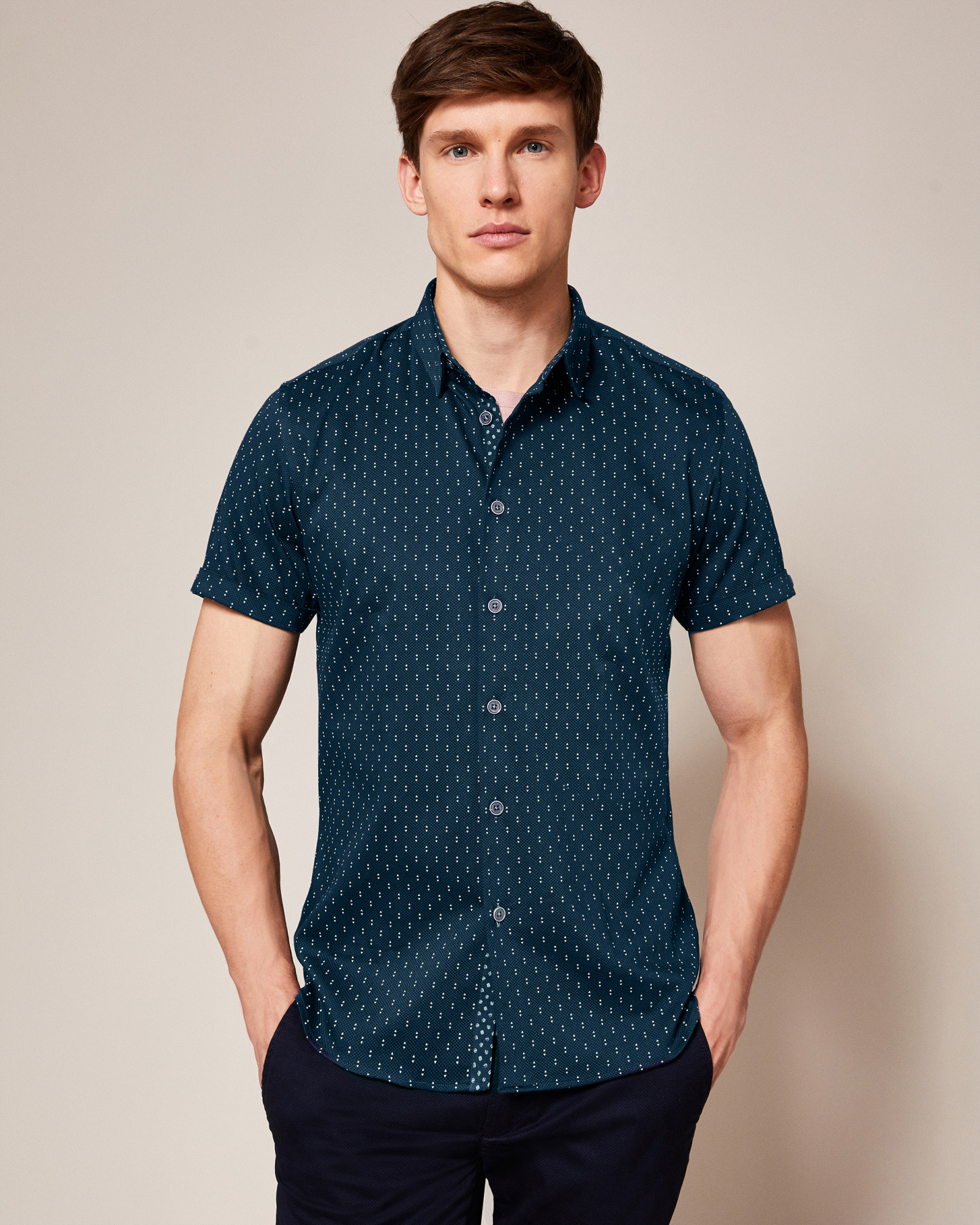 FRANKO Printed textured cotton shirt