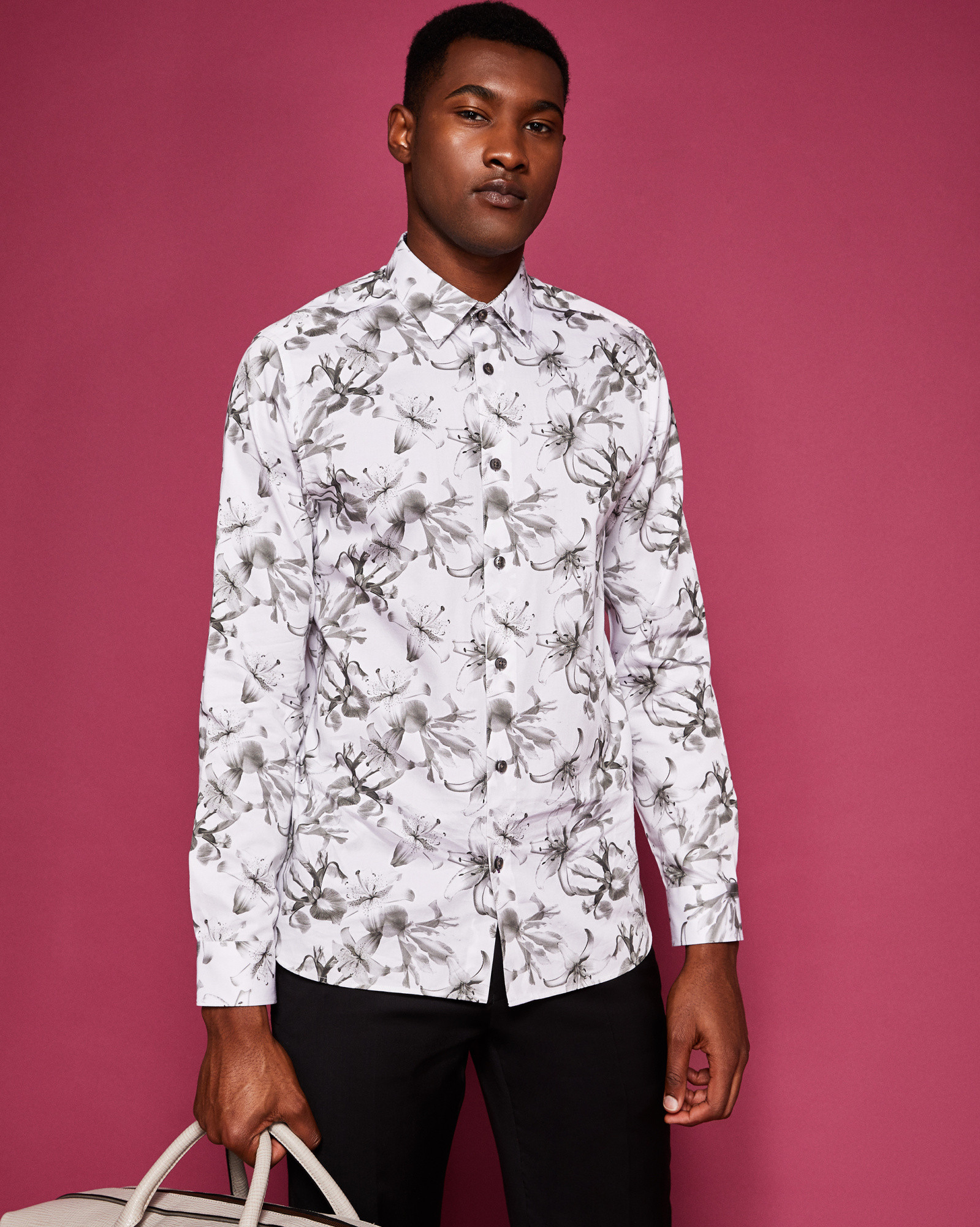 LUSTANO Statement floral print cotton shirt
