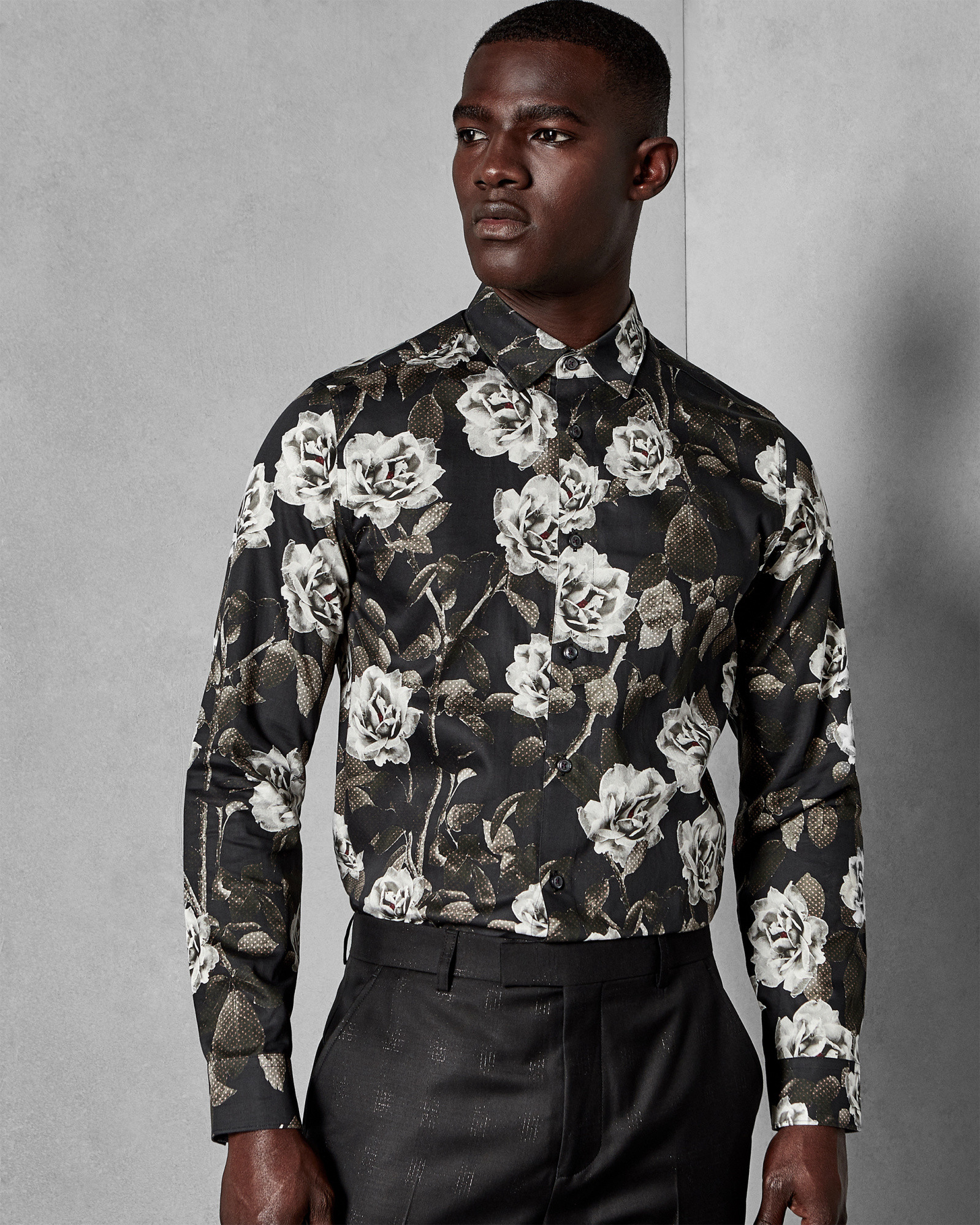 MAIZE Rose print modern fit cotton shirt