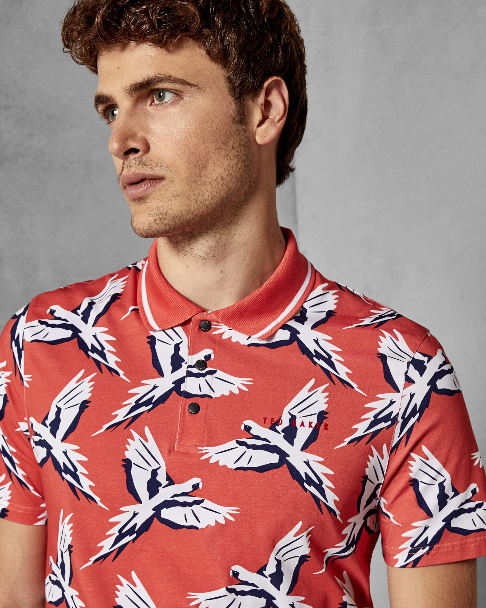 CREEK Bird print cotton polo shirt