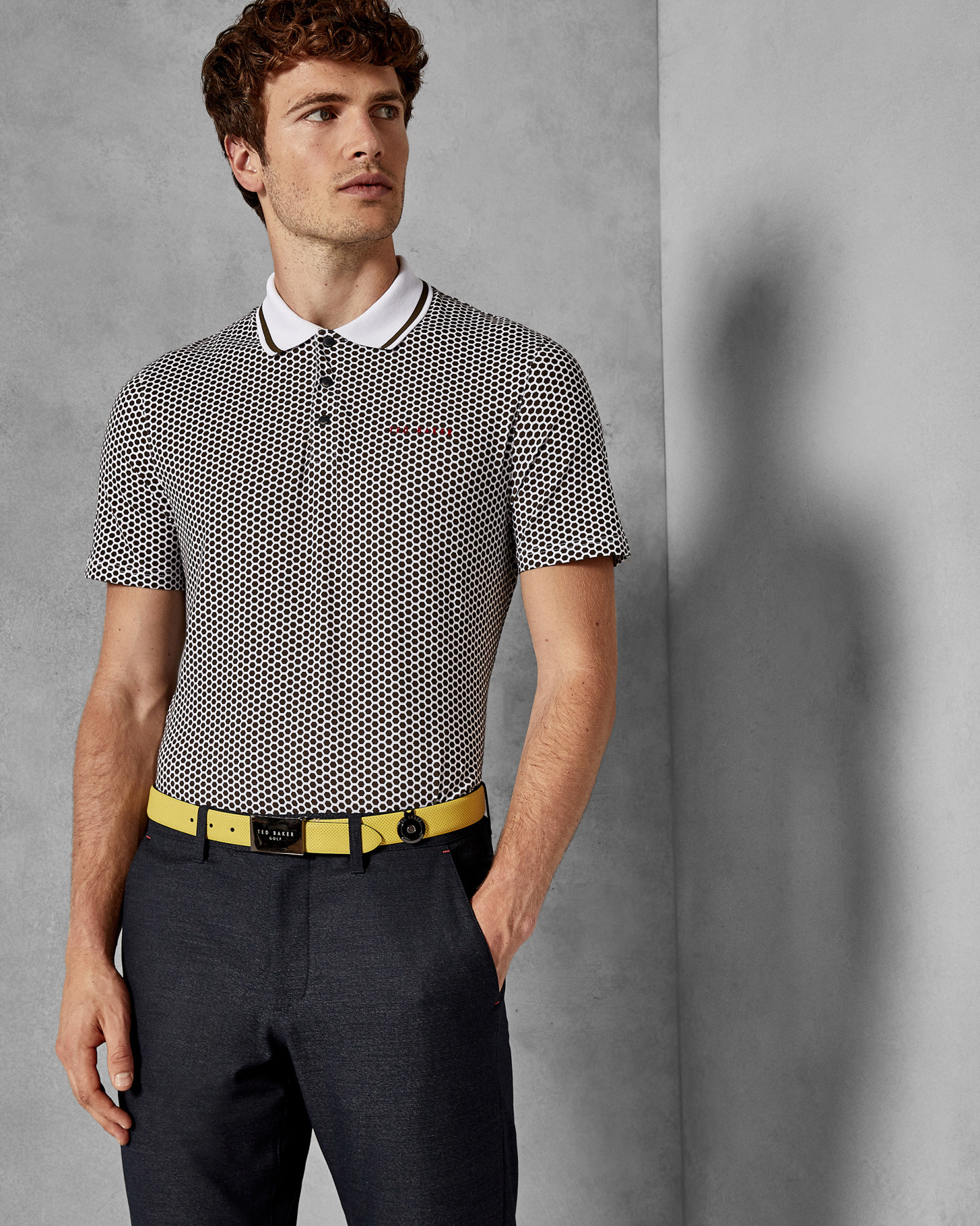 ERINE Hexagon geo cotton polo shirt