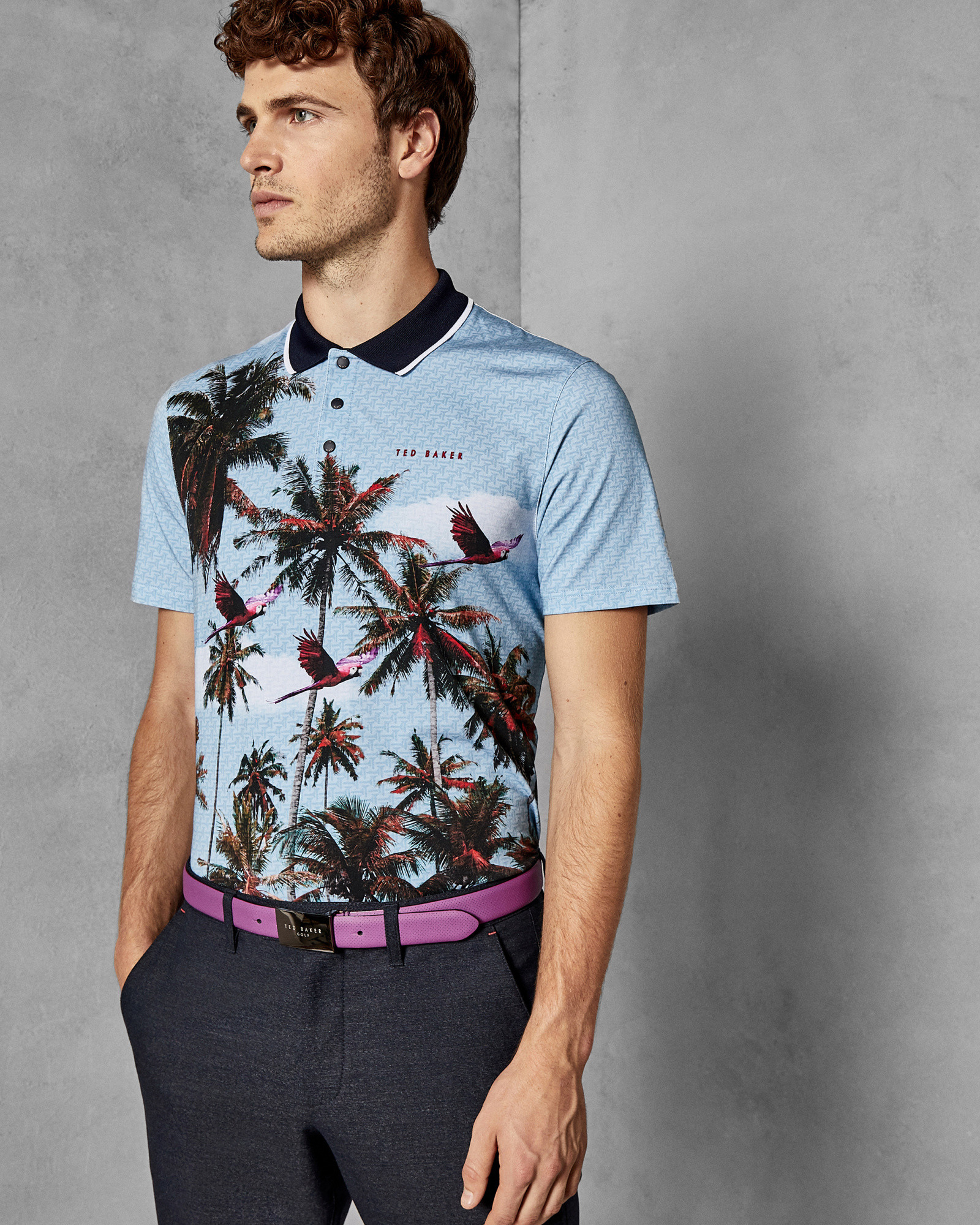 TONEY Palm placement print cotton polo shirt