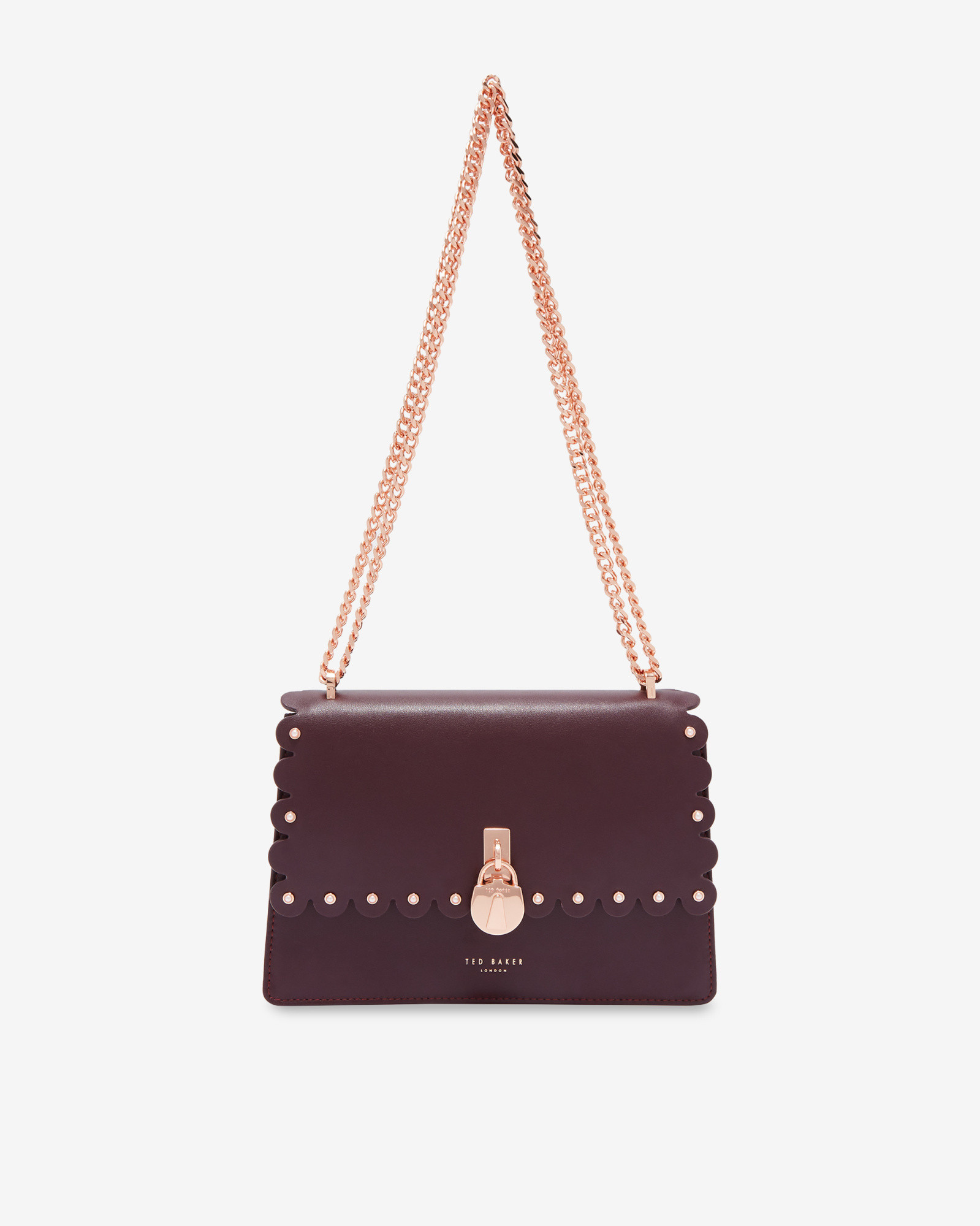 HOLLIEE Scallop leather padlock cross body bag