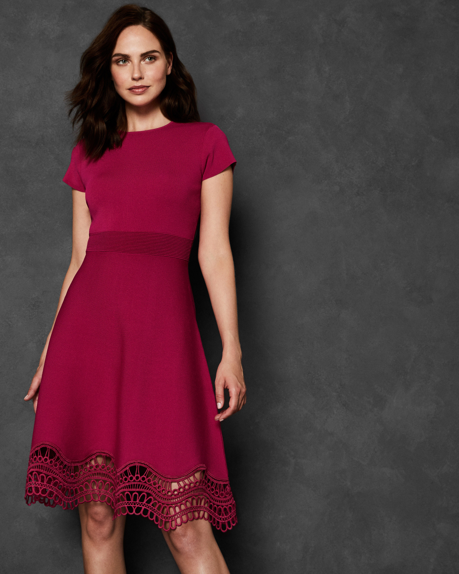 ELLIJO Lace trim knitted skater dress