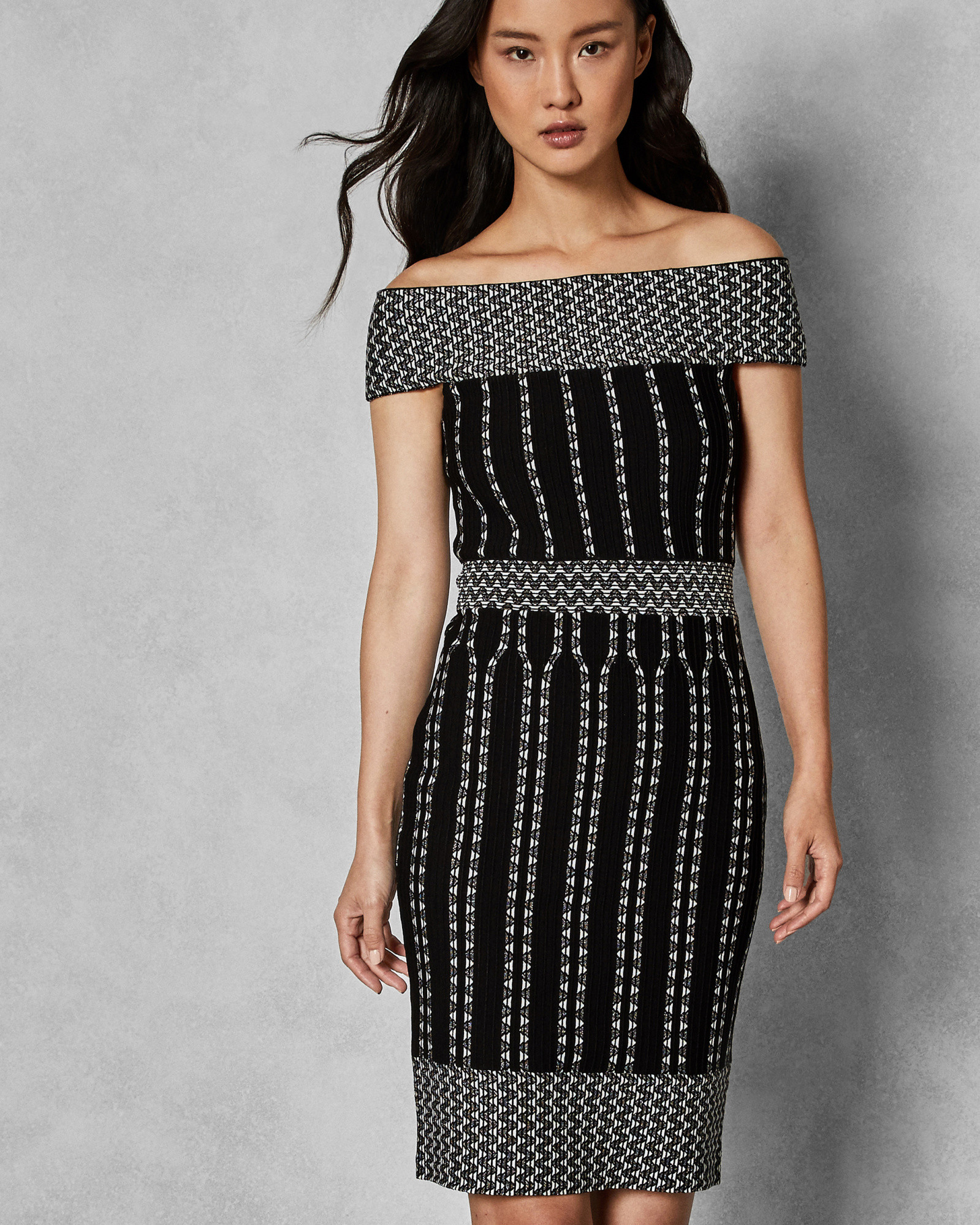 YOLINII Stripe jacquard bodycon dress