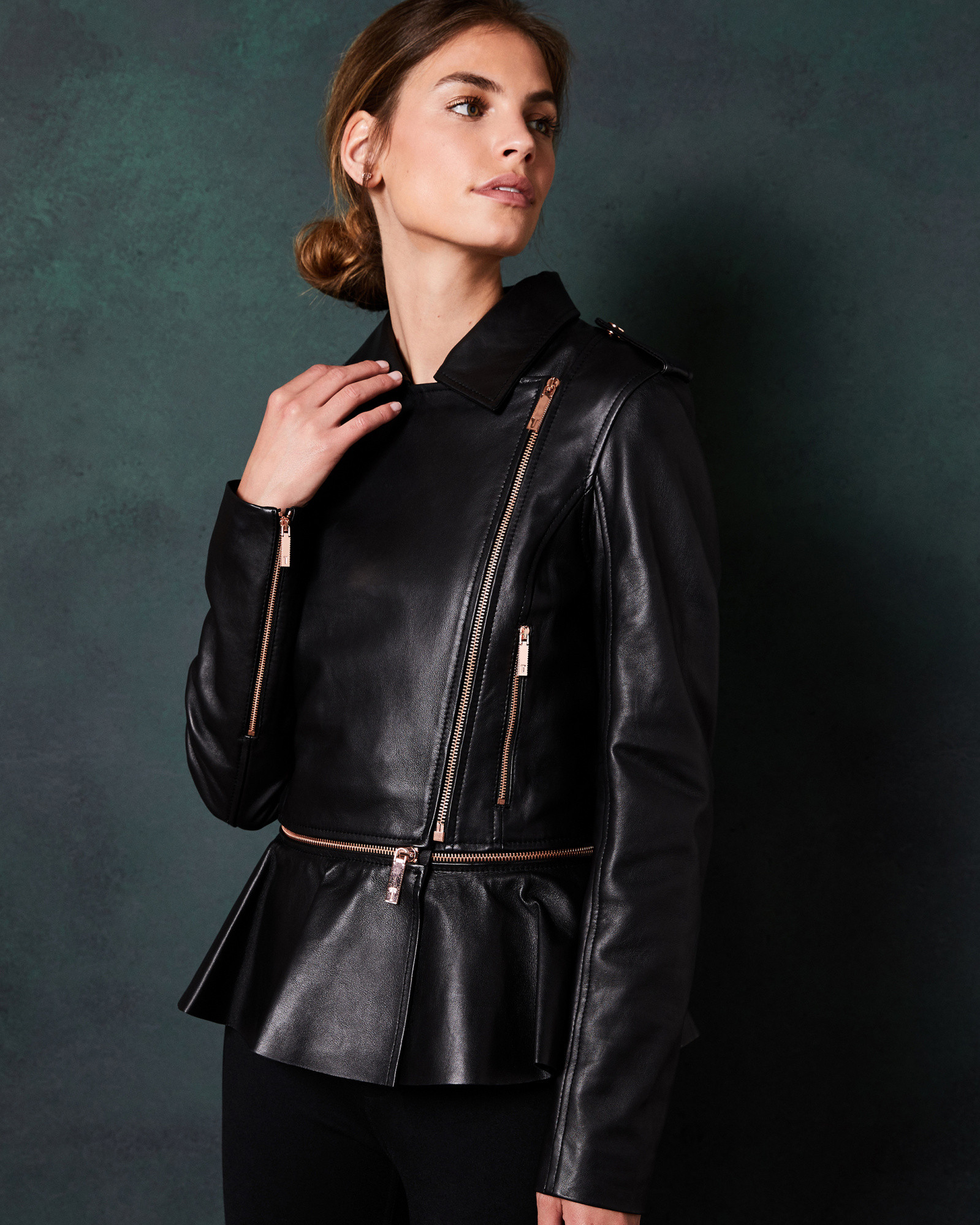 AHFIRAA Zip peplum leather jacket