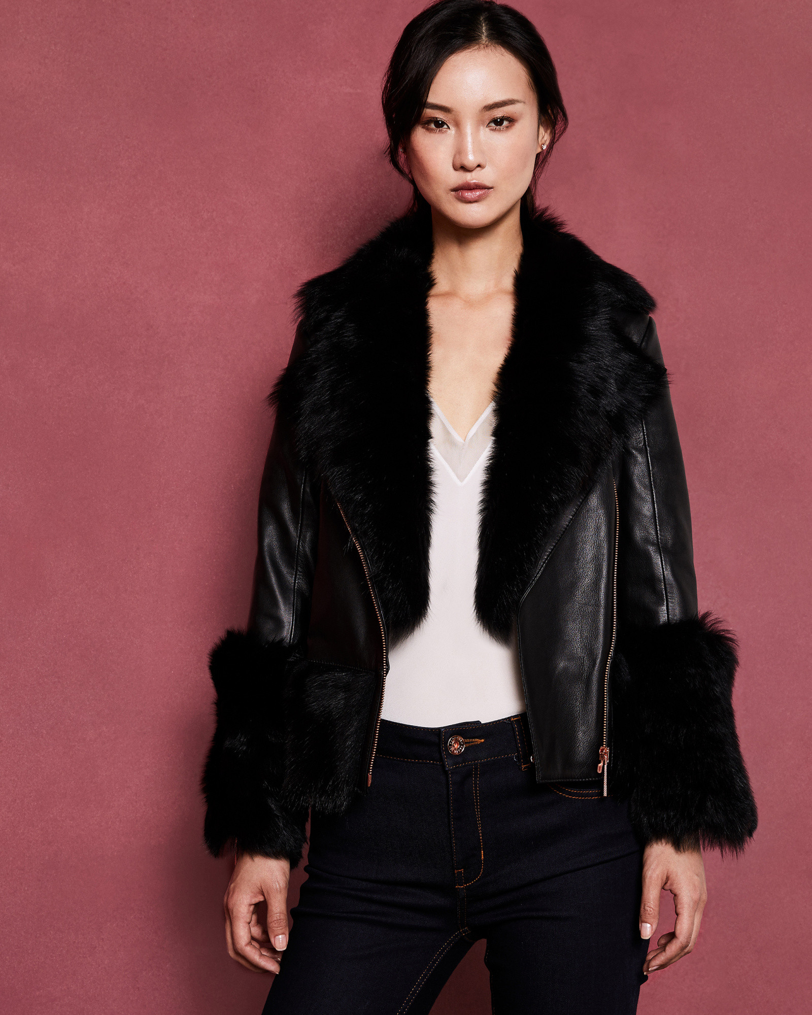 SERER Shearling leather biker jacket