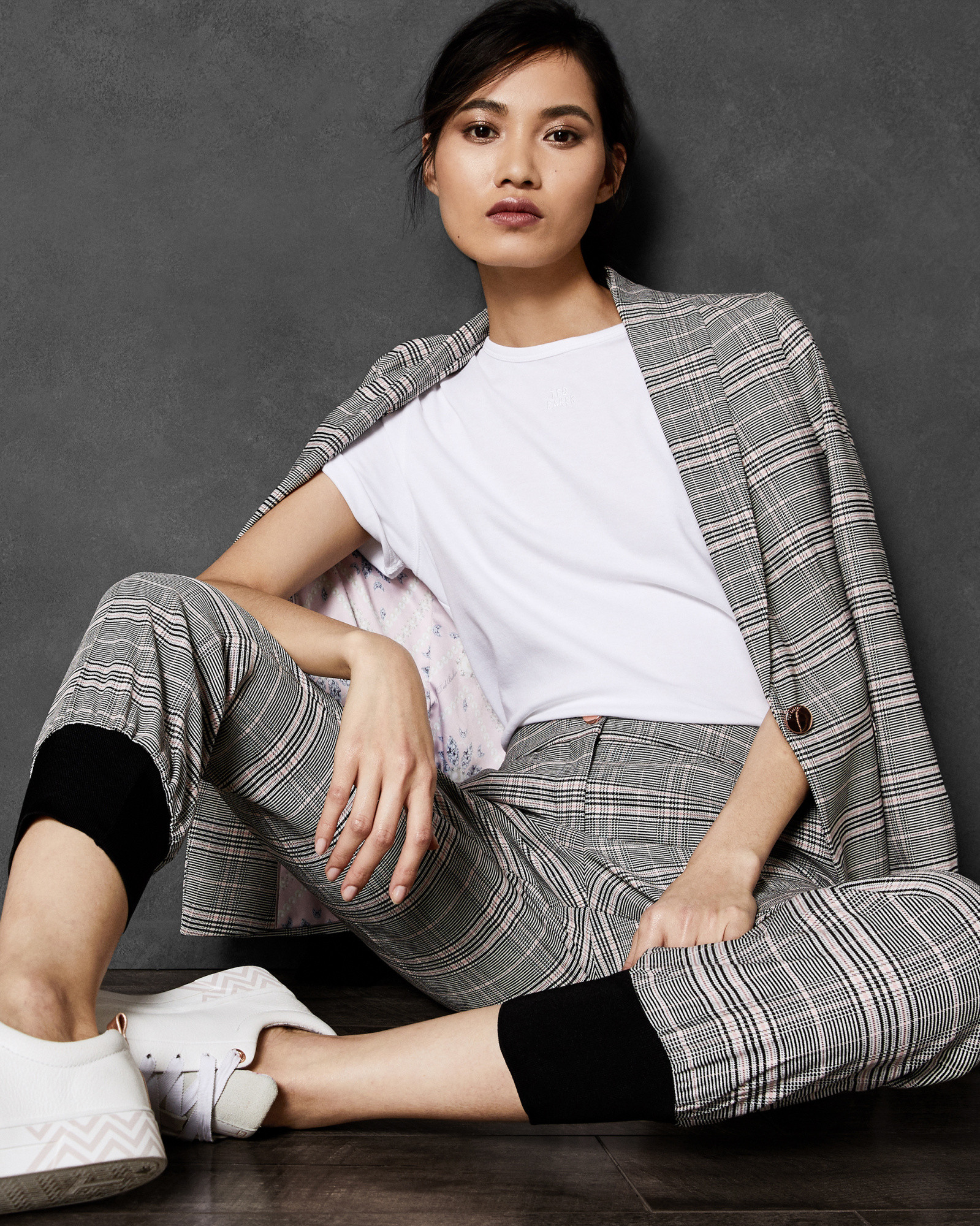 KIMMT Contrast cuff check trousers