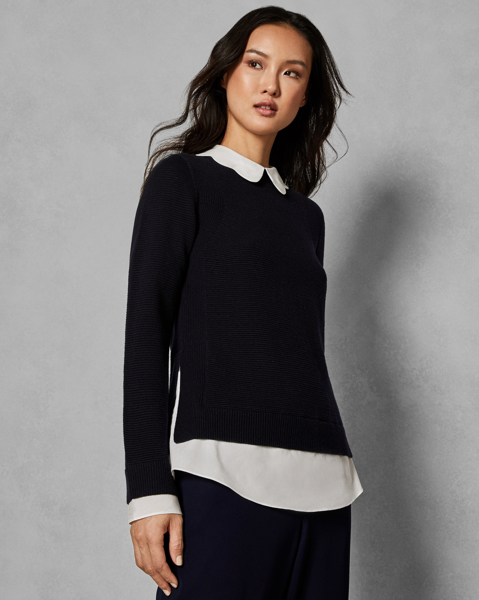 BRONWEN Scallop collar mock shirt jumper