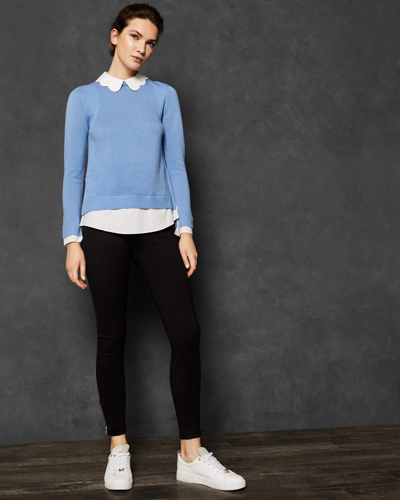 BRONWEN Scallop collar mock shirt jumper