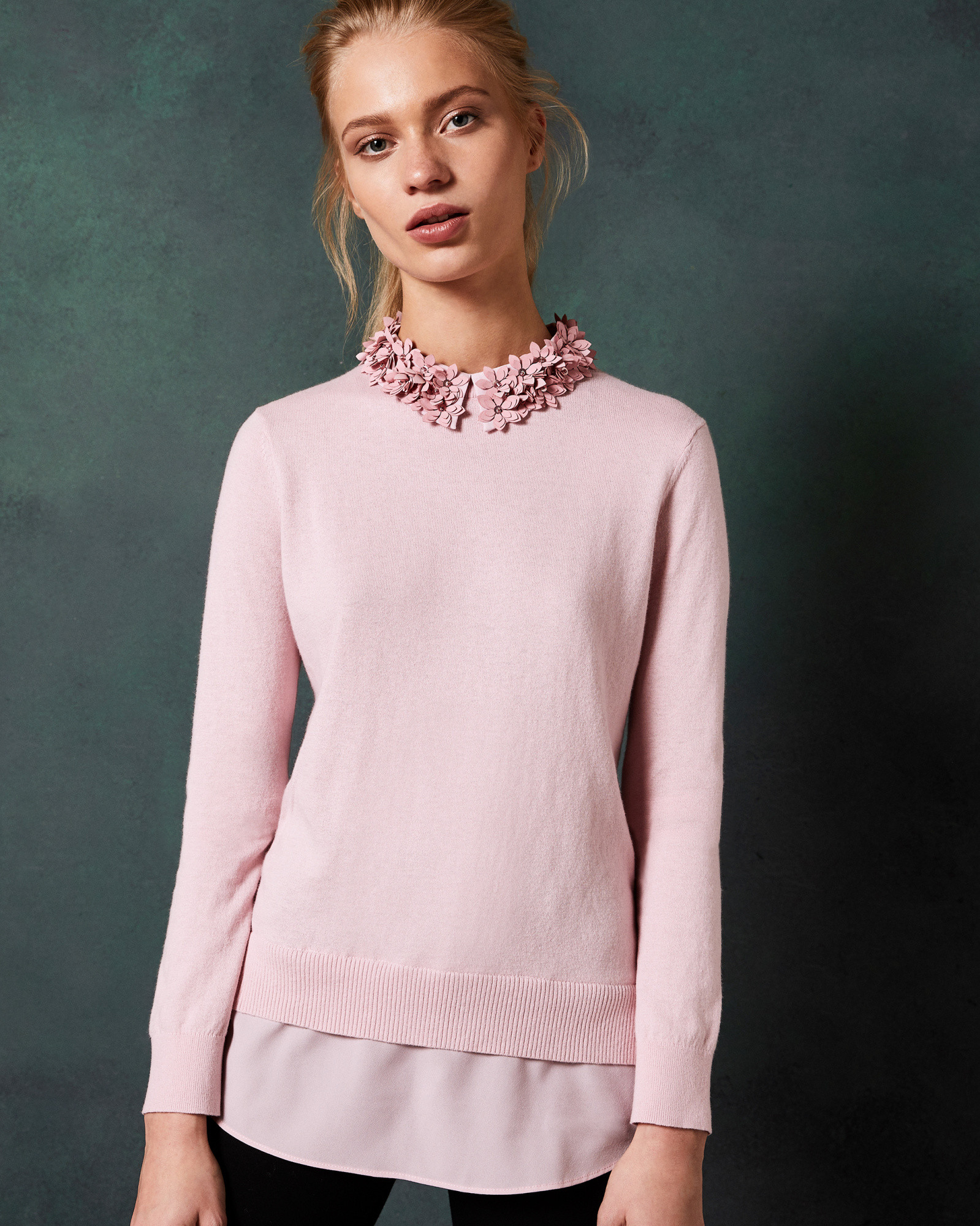 NANSEA Floral collar mockable jumper