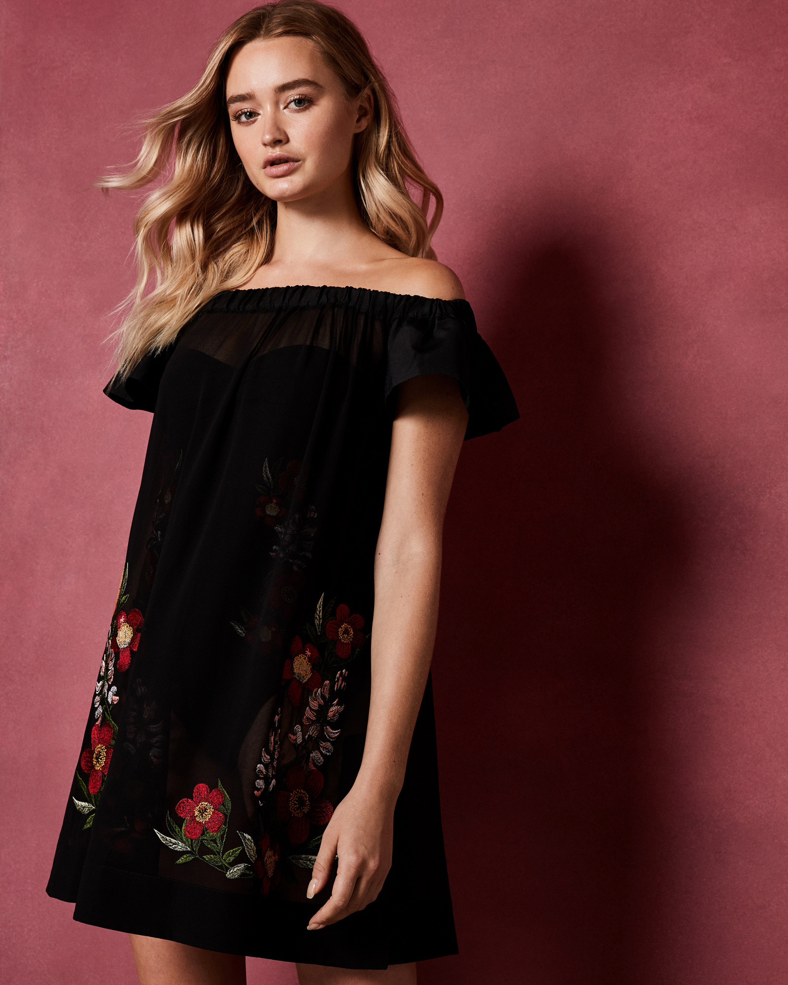 DELMESO Embroidered bardot cover up